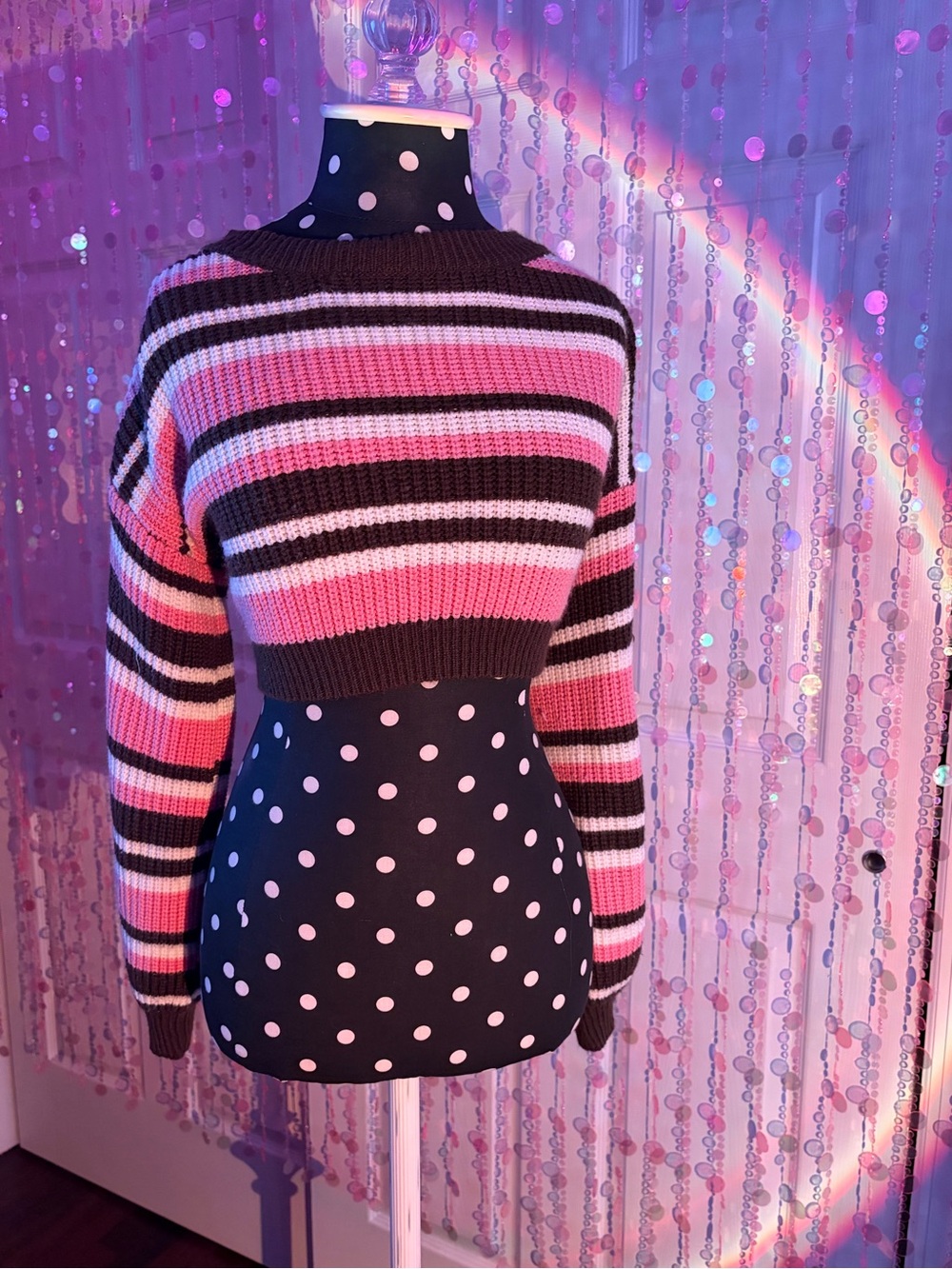 Neapolitan Pink & Brown Striped Cropped Crewneck Sweater
